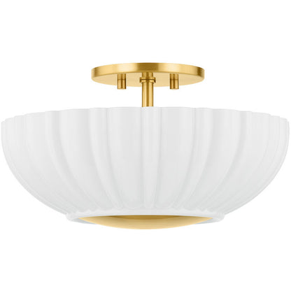 Mitzi 1 Light Flush Mount in Aged Brass/ Ceramic Whitewash Bisque H830501-AGB/CWB