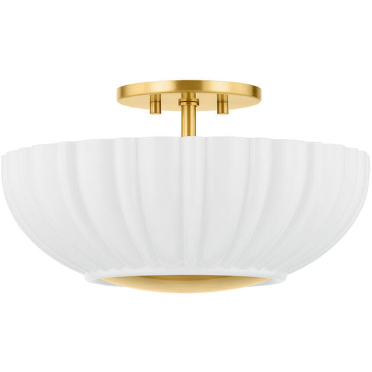 Mitzi 1 Light Flush Mount in Aged Brass/ Ceramic Whitewash Bisque H830501-AGB/CWB