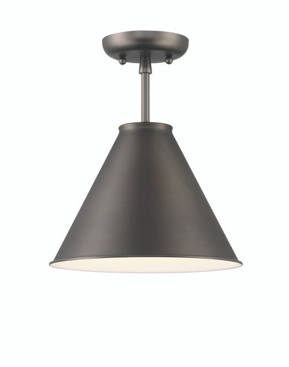 Lumanity Lighting Lincoln Tapered Metal 11" Dark Bronze Semi-Flush Mount Ceiling Light in Plated Dark Bronze, Off White Enamel  L090-0039