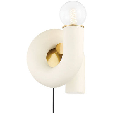 Mitzi 1 Light Plug-in Sconce in Aged Brass/Textured Cream HL725201-AGB/TCR