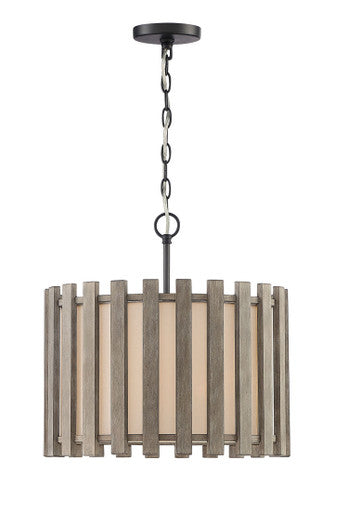 Lumanity Lighting Inland Single-Light Transitional Slatted Wood Drum Pendant in Rustic Brown  L090-0007