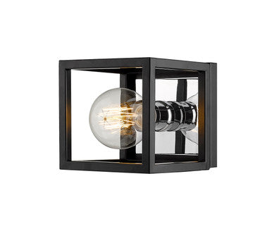 Z-Lite Kube 1 Light Wall Sconce in Matte Black + Chrome 480-1S-MB-CH