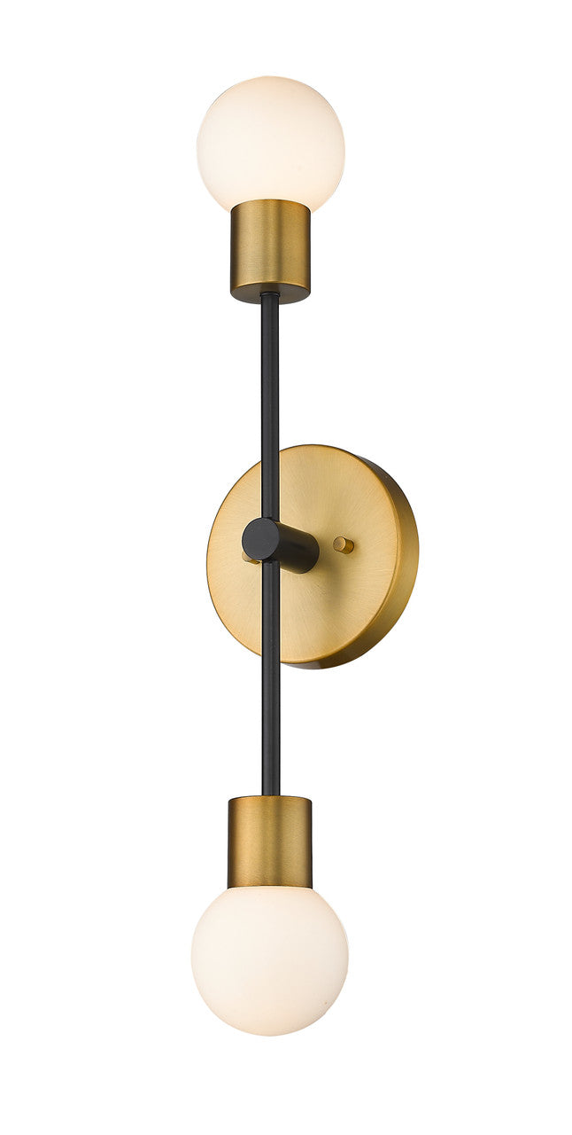 Z-Lite Neutra 2 Light Wall Sconce in Matte Black + Foundry Brass 621-2S-MB-FB