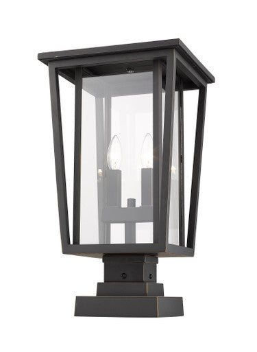 Z-Lite Seoul 2 Light Outdoor Pier Mounted Fixture in Oil Rubbed Bronze 571PHBS-SQPM-ORB