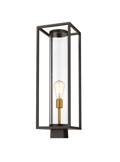 Z-Lite Dunbroch 1 Light Outdoor Post Mount Fixture in Deep Bronze + Outdoor Brass 584PHBS-DBZ-OBS