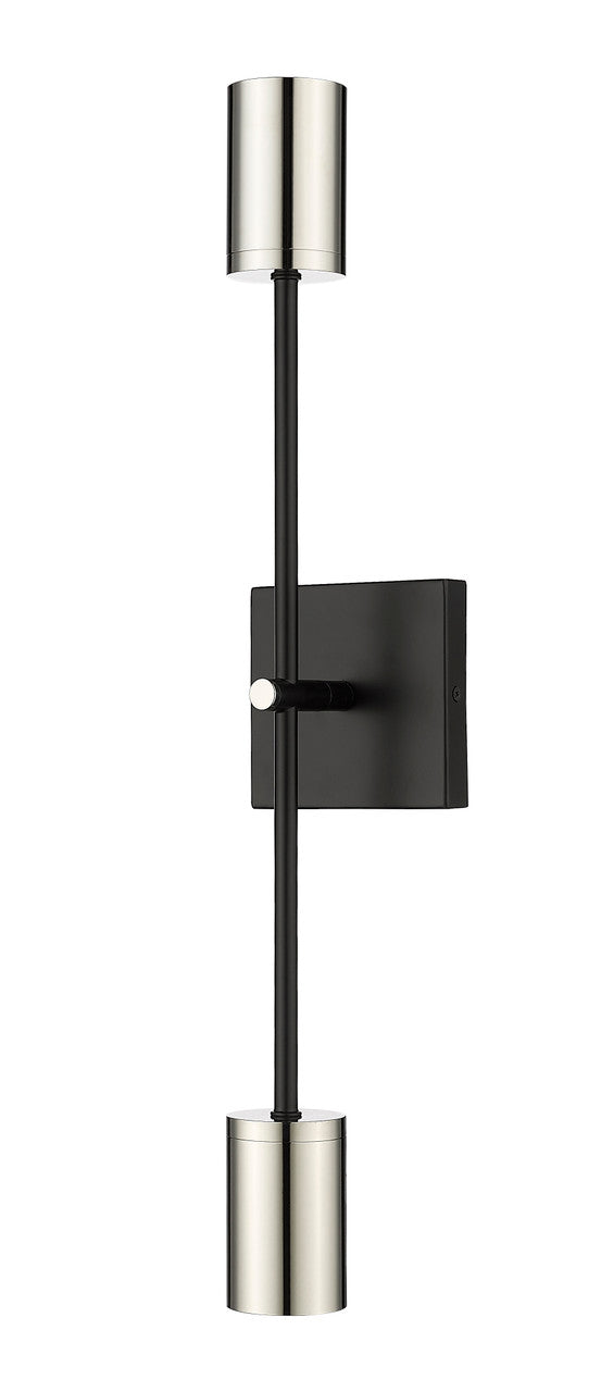 Z-Lite Calumet 2 Light Wall Sconce in Matte Black + Polished Nickel 814-2S-MB-PN