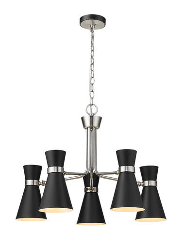 Z-Lite Soriano 5 Light Chandelier in Matte Black + Brushed Nickel 728-5MB-BN