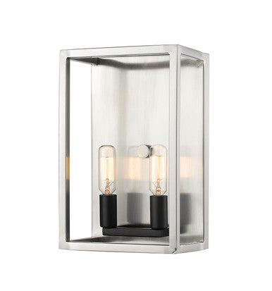 Z-Lite Quadra 2 Light Wall Sconce in Brushed Nickel + Black 456-2S-BN-BK