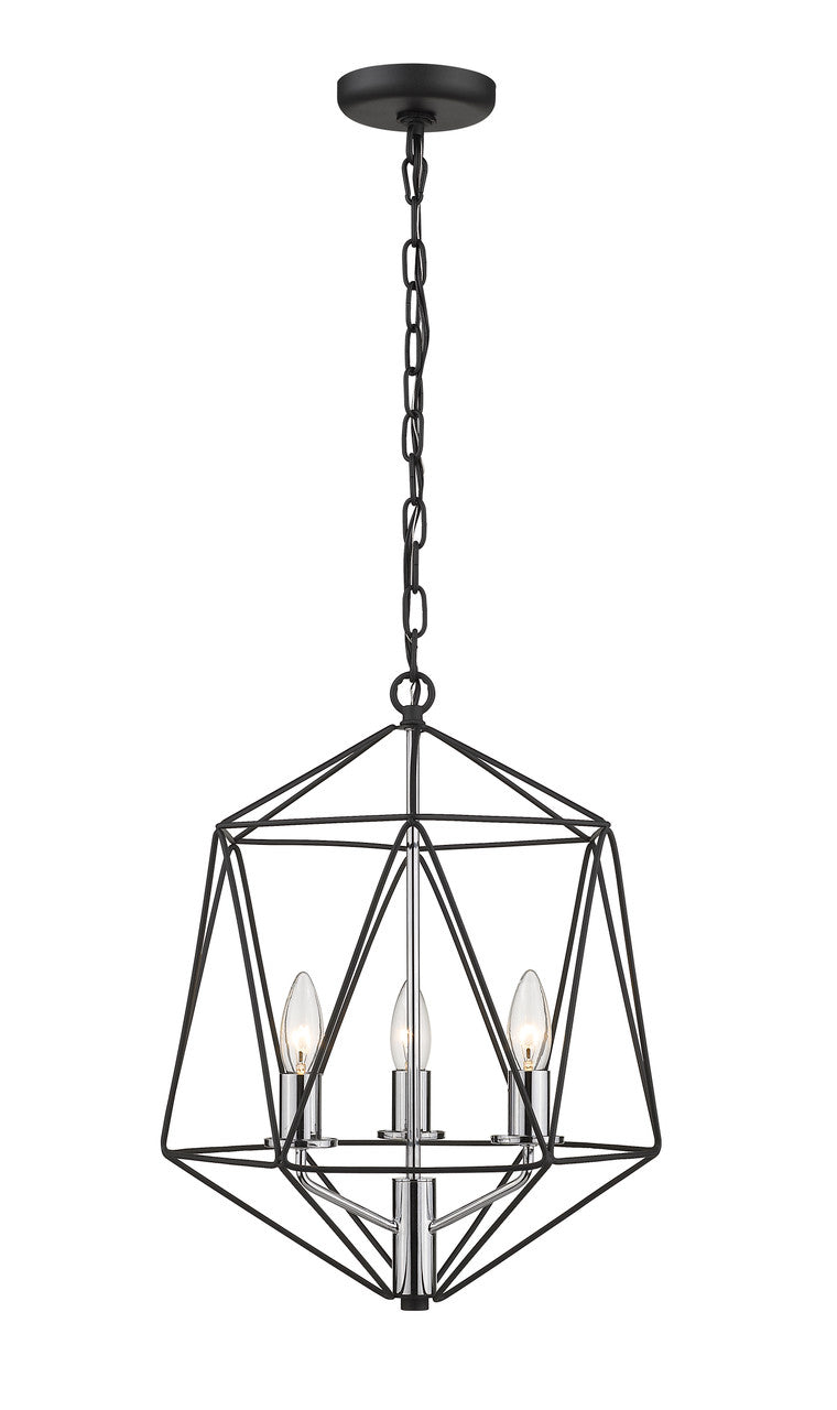 Z-Lite Geo 3 Light Chandelier in Matte Black + Chrome 918-14MB-CH