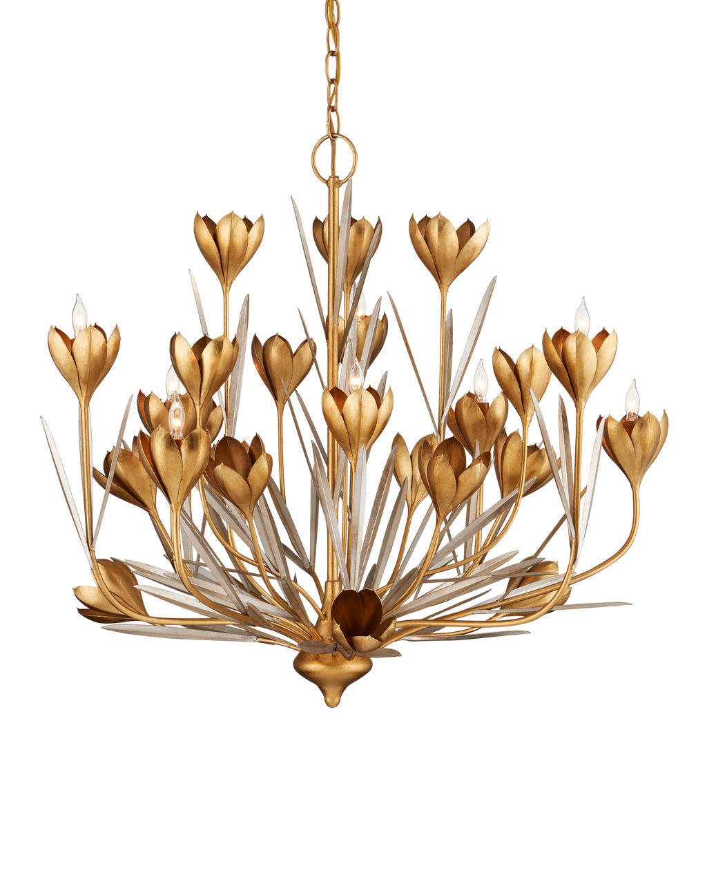 Currey & Co Hortensia Chandelier in Contemporary Gold Leaf/Contemporary Gold/Contemporary Silver Leaf 9000-1215