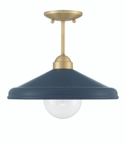 Lumanity Lighting Brooks Matte Navy 14" Semi-Flush Mount Ceiling Barn Light in Painted Matte Navy, Gold Leaf, Satin Brass    L090-0049