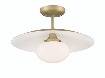 Lumanity Lighting Declan Modern Disc Satin Brass 16" Semi-Flush Mount Ceiling Light in Plated Classic Satin Brass, Off-White Enamel  L090-0042