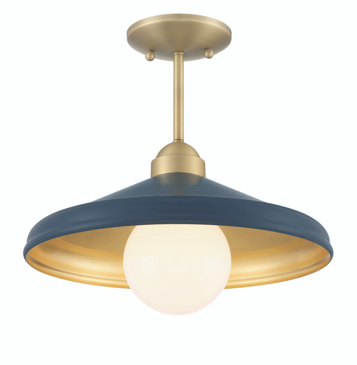 Lumanity Lighting Brooks Matte Navy 14" Semi-Flush Mount Ceiling Barn Light in Painted Matte Navy, Gold Leaf, Satin Brass    L090-0049