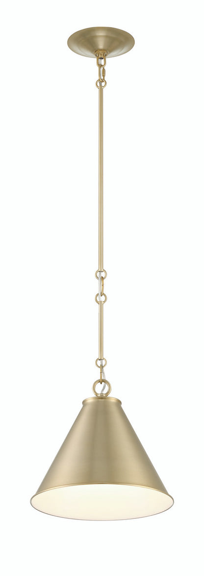 Lumanity Lighting Lincoln Tapered Metal 11" Dome Antique Brass Pendant Light in Plated Antiqued Brass, Off White Enamel  L090-0036