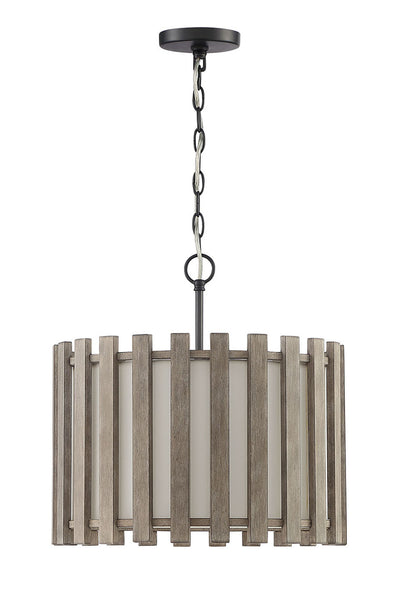 Lumanity Lighting Inland Single-Light Transitional Slatted Wood Drum Pendant in Rustic Brown  L090-0007