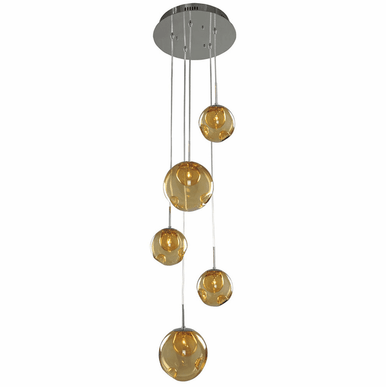 Kalco Meteor 5 Light Pendant 309541CH/AMBER