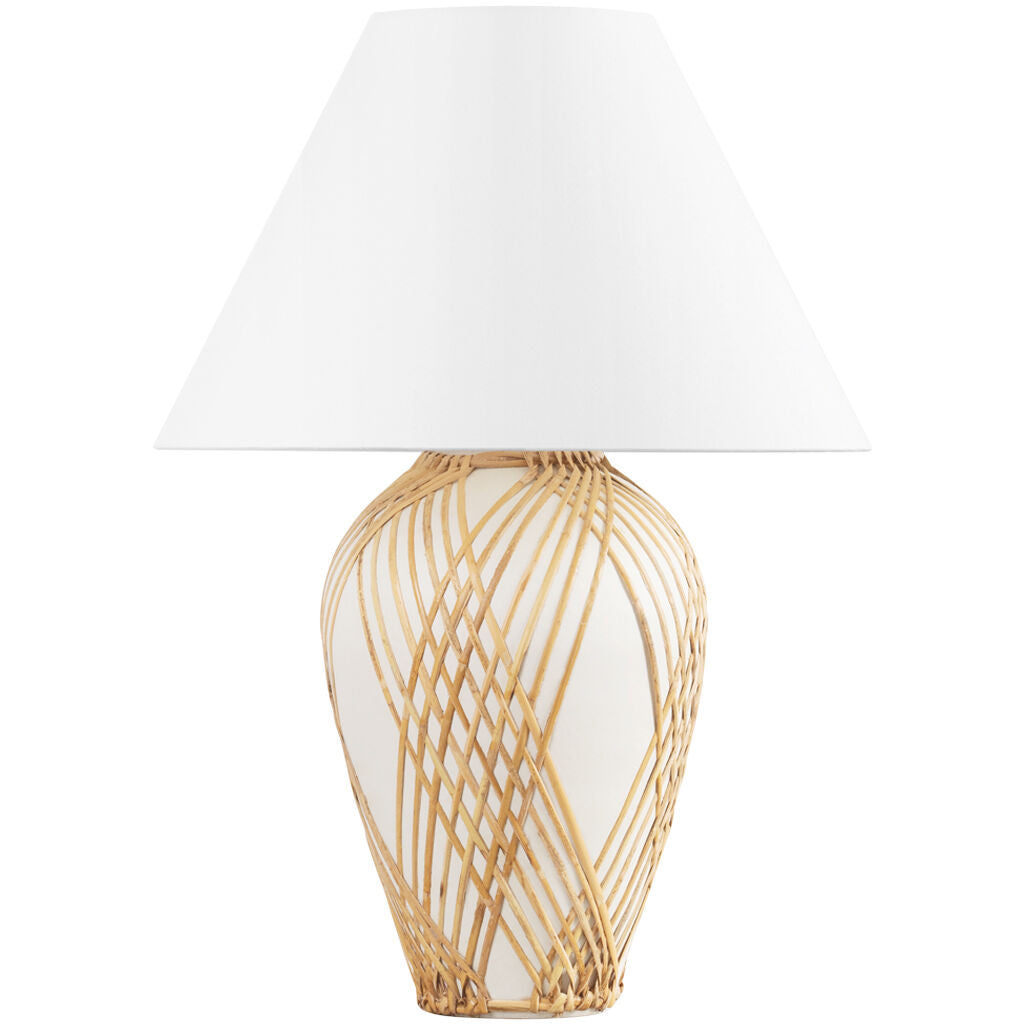 Hudson Valley Lighting Bayonne Table Lamp in Vintage Gold Leaf/ Ceramic White with Rattan L7630-VGL/CWR