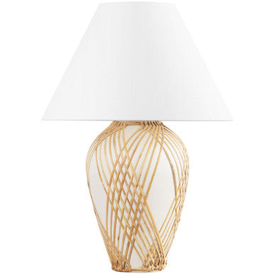 Hudson Valley Lighting Bayonne Table Lamp in Vintage Gold Leaf/ Ceramic White with Rattan L7630-VGL/CWR