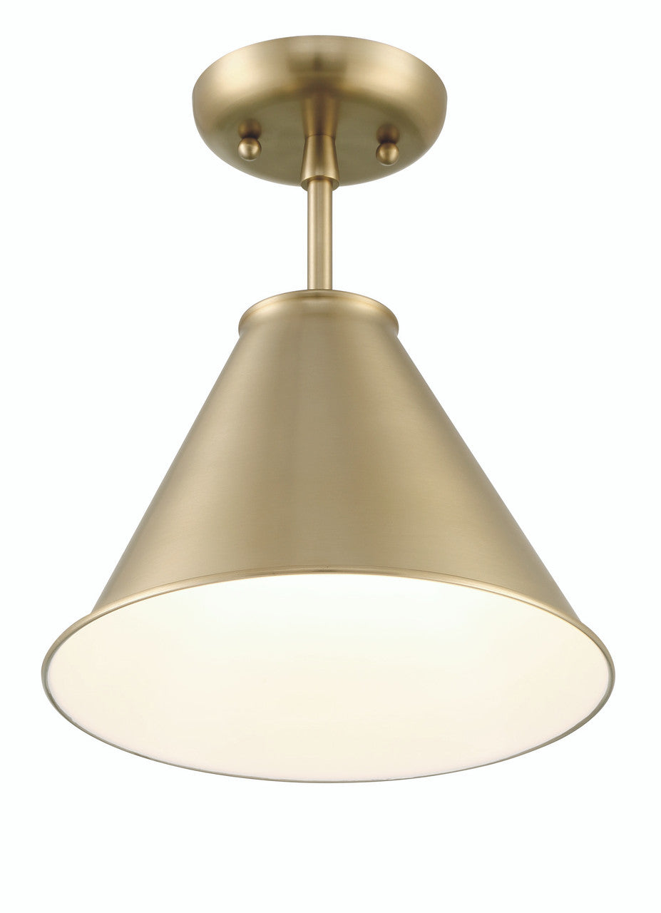 Lumanity Lighting Lincoln Tapered Metal 11" Antique Brass Semi-Flush Mount Ceiling Light in Plated Antiqued Brass, Off White Enamel  L090-0038