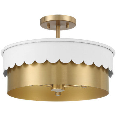 Meridian Lite Trends 3-Light Ceiling Light in White and Natural Brass M60072WHNB