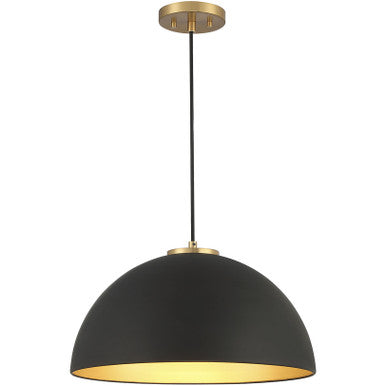 Meridian Lite Trends 1-Light Pendant in Matte Black with Natural Brass M7024MBKNB