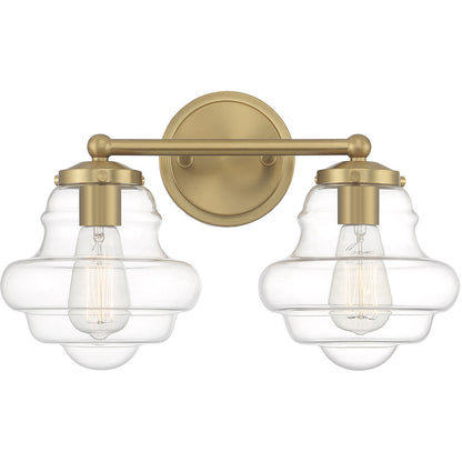 Meridian Lite Trends 2-Light Bathroom Vanity Light in Natural Brass M80072NB