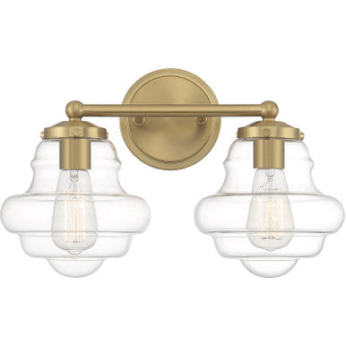 Meridian Lite Trends 2-Light Bathroom Vanity Light in Natural Brass M80072NB