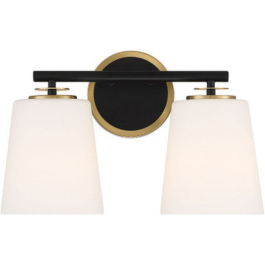 Meridian Lite Trends 2-Light Bathroom Vanity Light in Matte Black and Natural Brass M80077MBKNB