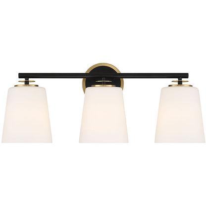 Meridian Lite Trends 3-Light Bathroom Vanity Light in Matte Black and Natural Brass M80078MBKNB