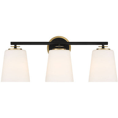 Meridian Lite Trends 3-Light Bathroom Vanity Light in Matte Black and Natural Brass M80078MBKNB