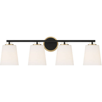 Meridian Lite Trends 4-Light Bathroom Vanity Light in Matte Black and Natural Brass M80079MBKNB