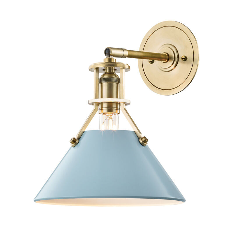 Hudson Valley Lighting Painted No.2 Wall Sconce in Aged Brass/blue Bird MDS350-AGB/BB