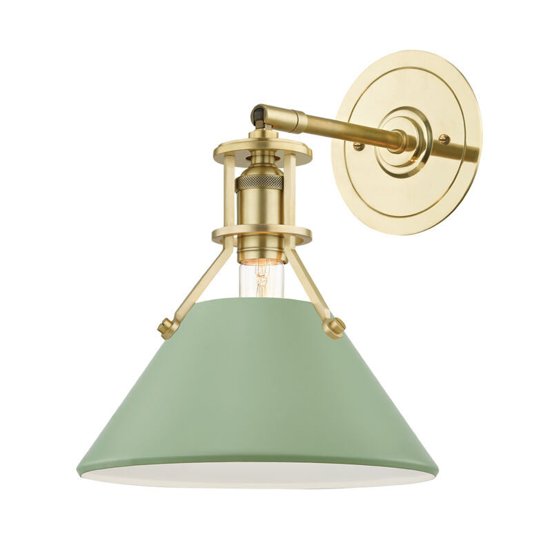 Hudson Valley Lighting Painted No.2 Wall Sconce in Aged Brass/leaf Green Combo MDS350-AGB/LFG