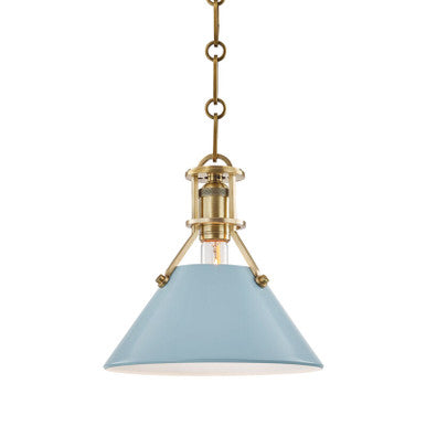 Hudson Valley Lighting Painted No.2 Pendant in Aged Brass/blue Bird MDS351-AGB/BB