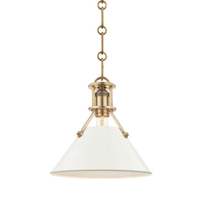 Hudson Valley Lighting Painted No.2 Pendant in Aged Brass/off White MDS351-AGB/OW