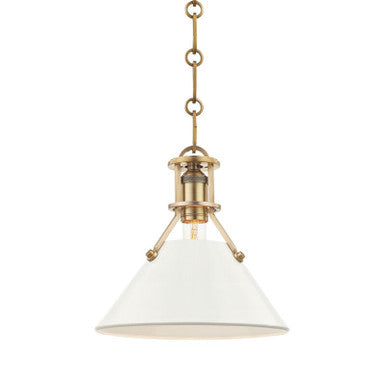 Hudson Valley Lighting Painted No.2 Pendant in Aged Brass/off White MDS351-AGB/OW