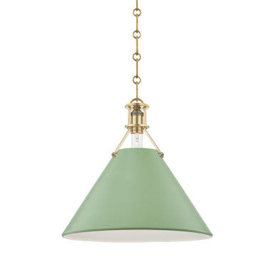 Hudson Valley Lighting Painted No.2 Pendant in Aged Brass/leaf Green Combo MDS352-AGB/LFG