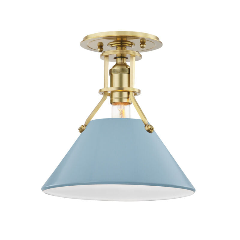 Hudson Valley Lighting Painted No.2 Semi Flush in Aged Brass/blue Bird MDS353-AGB/BB