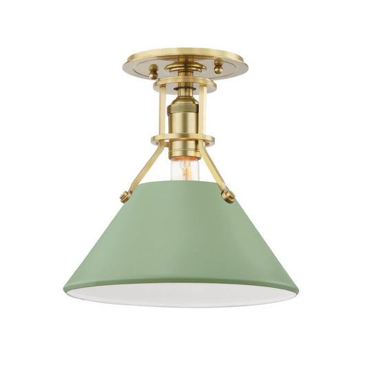 Hudson Valley Lighting Painted No.2 Semi Flush in Aged Brass/leaf Green Combo MDS353-AGB/LFG