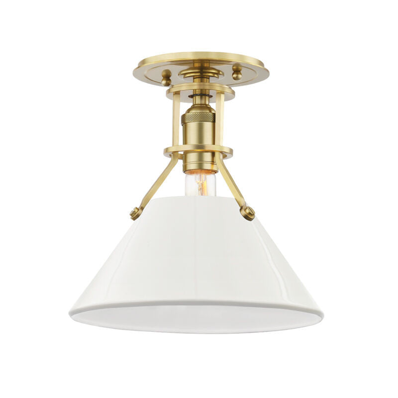 Hudson Valley Lighting Painted No.2 Semi Flush in Aged Brass/off White MDS353-AGB/OW