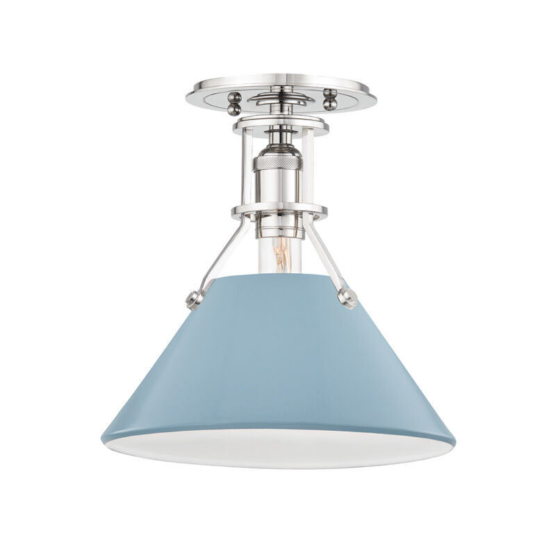 Hudson Valley Lighting Painted No.2 Semi Flush in Polished Nickel/blue Bird MDS353-PN/BB