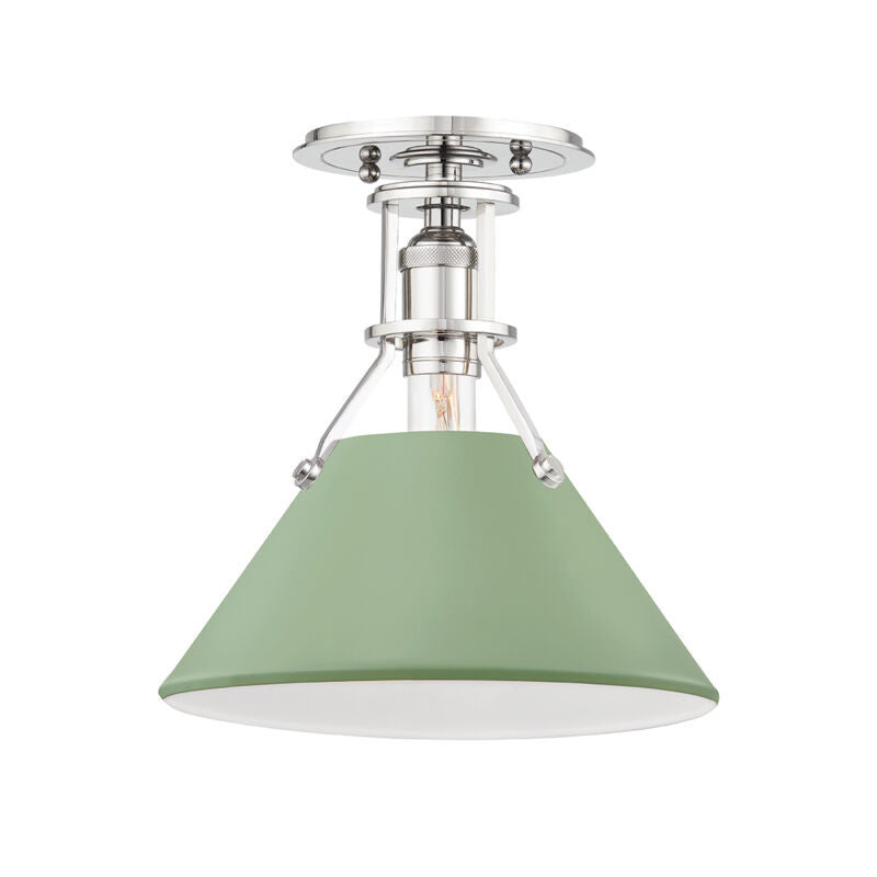 Hudson Valley Lighting Painted No.2 Semi Flush in Polished Nickel/leaf Green MDS353-PN/LFG