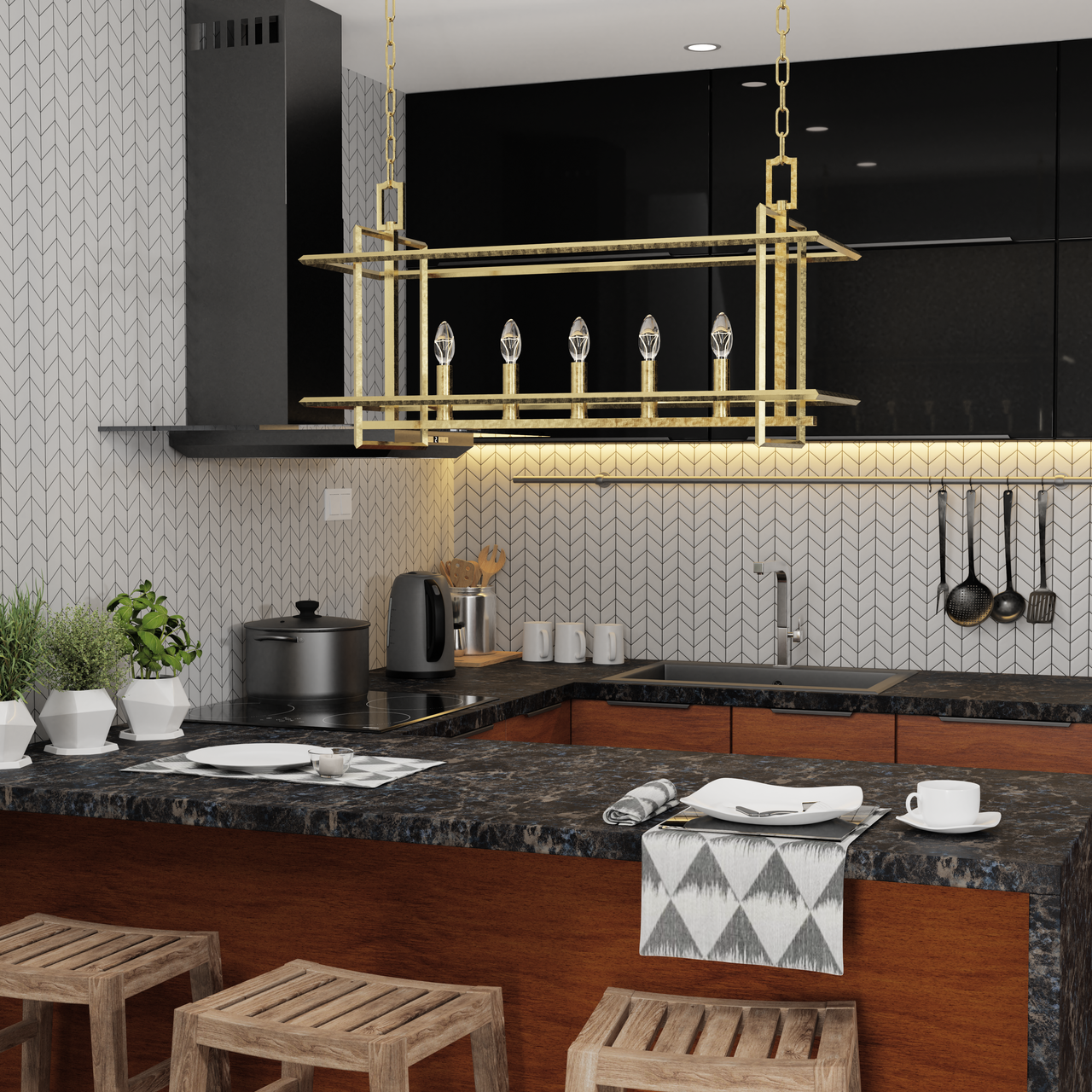 Lumanity Lighting Ormand 5-Light Brass Linear Kitchen Island Pendant in Brass  9000-2008