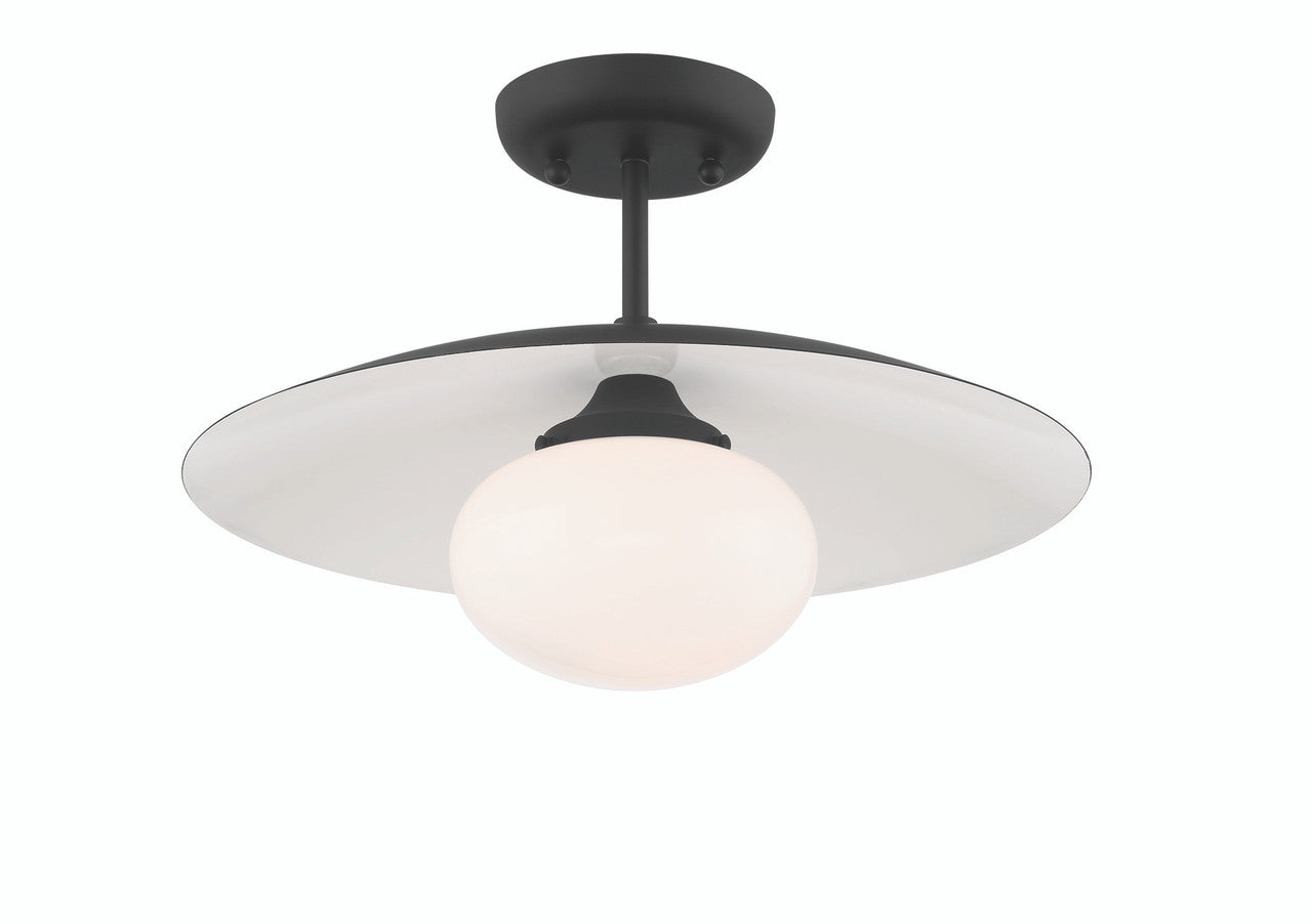 Lumanity Lighting Declan Modern Disc Matte Black 16" Semi-Flush Mount Ceiling Light in Painted Matte Black, Off-White Enamel    L090-0043