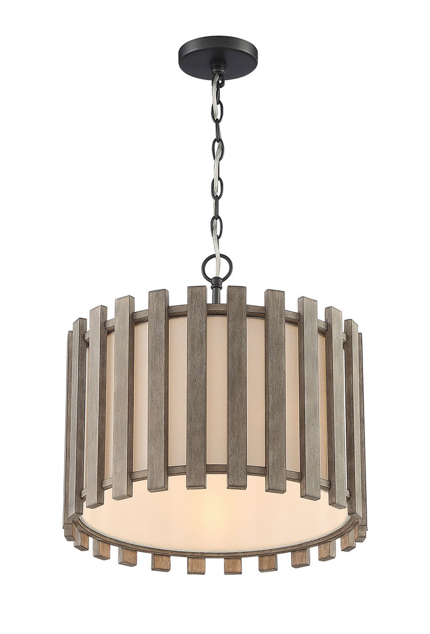 Lumanity Lighting Inland Single-Light Transitional Slatted Wood Drum Pendant in Rustic Brown  L090-0007