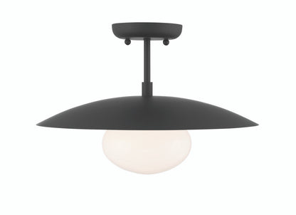 Lumanity Lighting Declan Modern Disc Matte Black 16" Semi-Flush Mount Ceiling Light in Painted Matte Black, Off-White Enamel    L090-0043