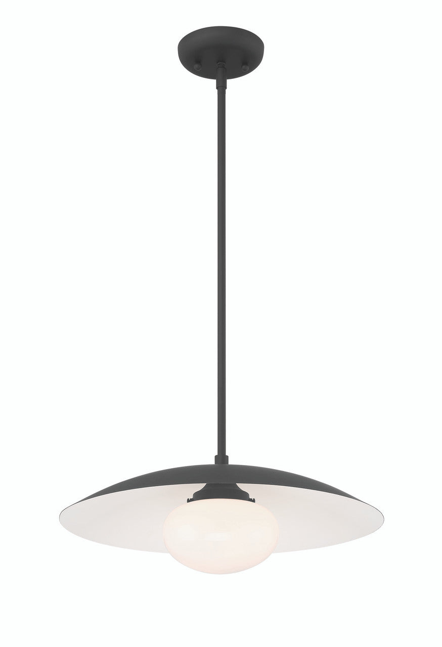 Lumanity Lighting Declan Modern Disc Matte Black 18" Pendant Ceiling Light  in Painted Matte Black, Off White Enamel    L090-0041