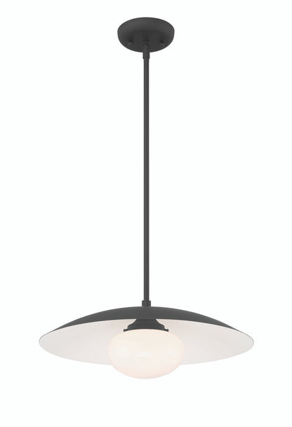 Lumanity Lighting Declan Modern Disc Matte Black 18" Pendant Ceiling Light  in Painted Matte Black, Off White Enamel    L090-0041