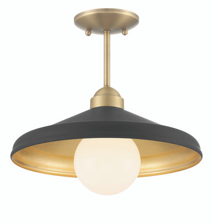 Lumanity Lighting Brooks Matte Black 14" Semi-Flush Mount Ceiling Barn Light in Painted Matte Black, Gold Leaf, Satin Brass    L090-0048