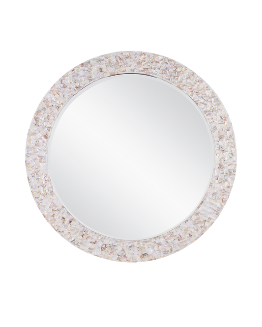 Currey & Co Uma Mother of Pearl Round Mirror in Natural/White/Mirror 1000-0154